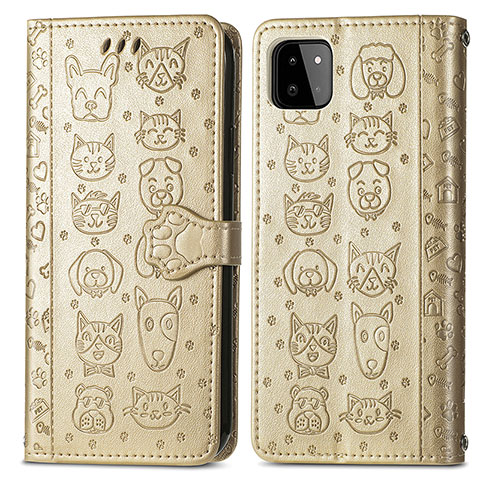 Custodia Portafoglio In Pelle Fantasia Modello Cover con Supporto S03D per Samsung Galaxy A22s 5G Oro