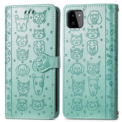 Custodia Portafoglio In Pelle Fantasia Modello Cover con Supporto S03D per Samsung Galaxy A22s 5G Verde