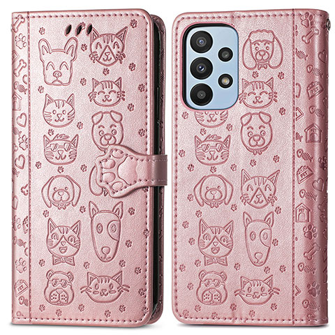 Custodia Portafoglio In Pelle Fantasia Modello Cover con Supporto S03D per Samsung Galaxy A23 4G Rosa