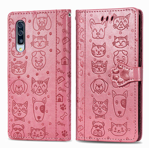 Custodia Portafoglio In Pelle Fantasia Modello Cover con Supporto S03D per Samsung Galaxy A30S Oro Rosa