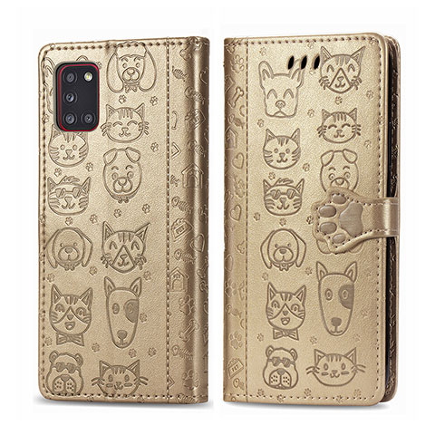 Custodia Portafoglio In Pelle Fantasia Modello Cover con Supporto S03D per Samsung Galaxy A31 Oro