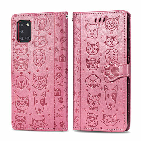 Custodia Portafoglio In Pelle Fantasia Modello Cover con Supporto S03D per Samsung Galaxy A31 Oro Rosa