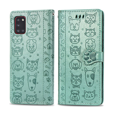 Custodia Portafoglio In Pelle Fantasia Modello Cover con Supporto S03D per Samsung Galaxy A31 Verde