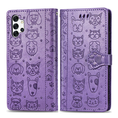 Custodia Portafoglio In Pelle Fantasia Modello Cover con Supporto S03D per Samsung Galaxy A32 4G Viola