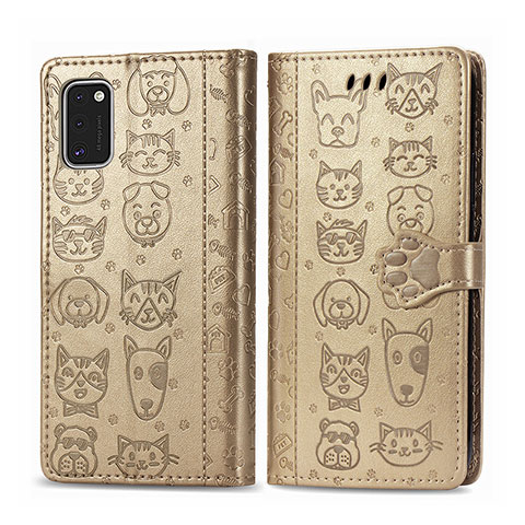 Custodia Portafoglio In Pelle Fantasia Modello Cover con Supporto S03D per Samsung Galaxy A41 Oro