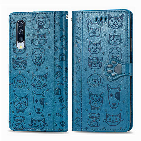 Custodia Portafoglio In Pelle Fantasia Modello Cover con Supporto S03D per Samsung Galaxy A50S Blu