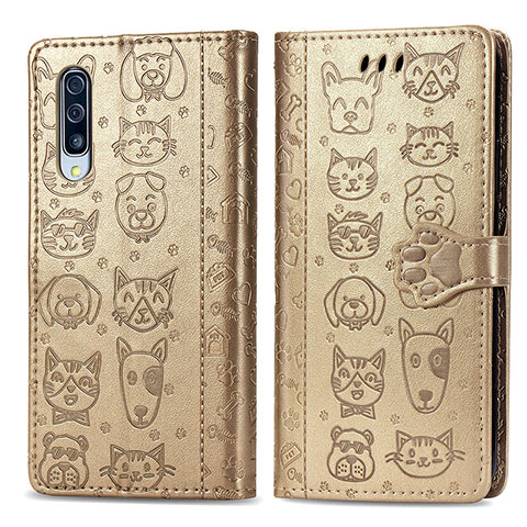 Custodia Portafoglio In Pelle Fantasia Modello Cover con Supporto S03D per Samsung Galaxy A50S Oro