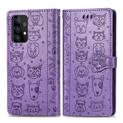 Custodia Portafoglio In Pelle Fantasia Modello Cover con Supporto S03D per Samsung Galaxy A52 4G Viola