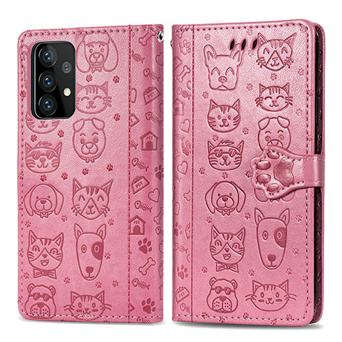 Custodia Portafoglio In Pelle Fantasia Modello Cover con Supporto S03D per Samsung Galaxy A52 5G Oro Rosa