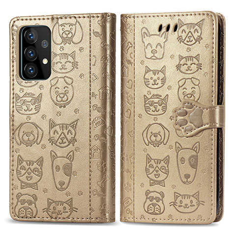 Custodia Portafoglio In Pelle Fantasia Modello Cover con Supporto S03D per Samsung Galaxy A52s 5G Oro