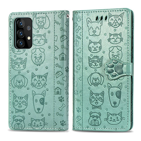 Custodia Portafoglio In Pelle Fantasia Modello Cover con Supporto S03D per Samsung Galaxy A52s 5G Verde