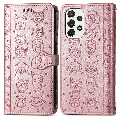 Custodia Portafoglio In Pelle Fantasia Modello Cover con Supporto S03D per Samsung Galaxy A53 5G Rosa