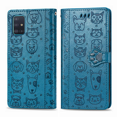 Custodia Portafoglio In Pelle Fantasia Modello Cover con Supporto S03D per Samsung Galaxy A71 4G A715 Blu