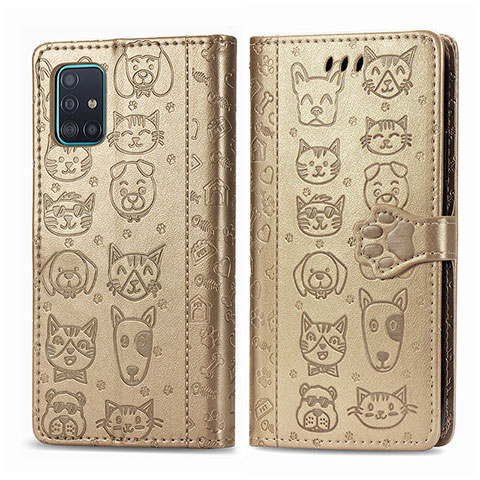 Custodia Portafoglio In Pelle Fantasia Modello Cover con Supporto S03D per Samsung Galaxy A71 4G A715 Oro