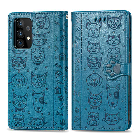 Custodia Portafoglio In Pelle Fantasia Modello Cover con Supporto S03D per Samsung Galaxy A72 5G Blu