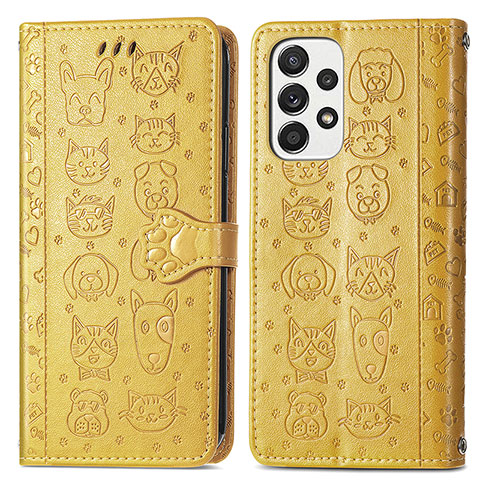 Custodia Portafoglio In Pelle Fantasia Modello Cover con Supporto S03D per Samsung Galaxy A73 5G Giallo