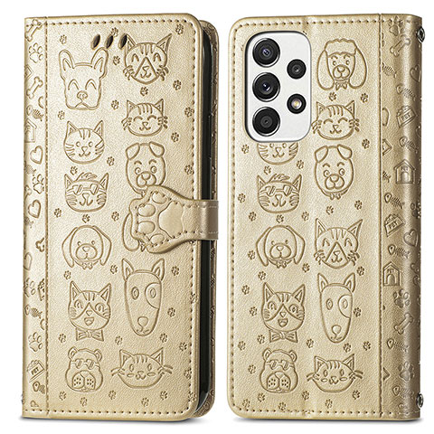 Custodia Portafoglio In Pelle Fantasia Modello Cover con Supporto S03D per Samsung Galaxy A73 5G Oro