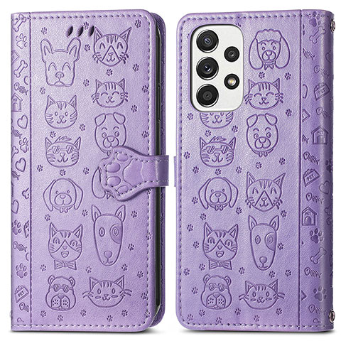 Custodia Portafoglio In Pelle Fantasia Modello Cover con Supporto S03D per Samsung Galaxy A73 5G Viola