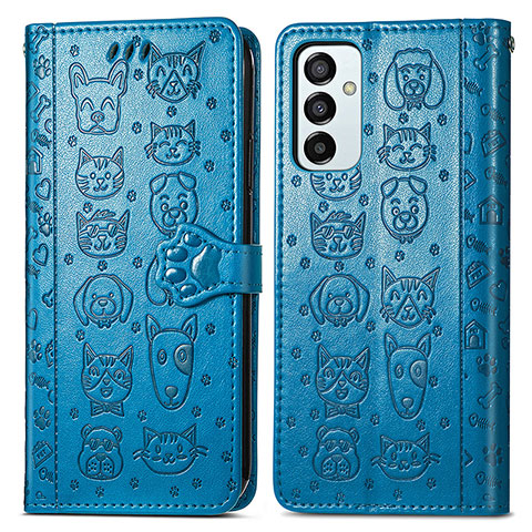 Custodia Portafoglio In Pelle Fantasia Modello Cover con Supporto S03D per Samsung Galaxy F23 5G Blu