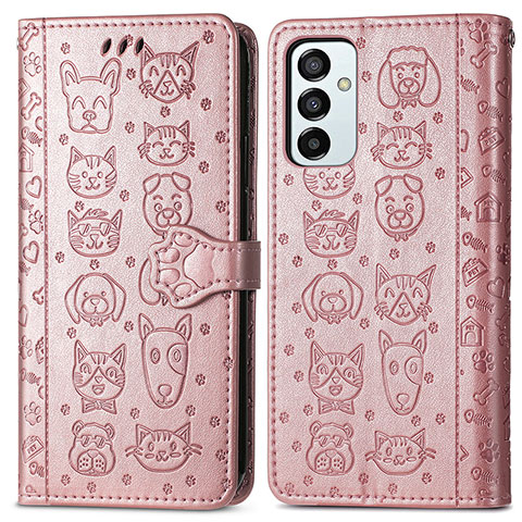 Custodia Portafoglio In Pelle Fantasia Modello Cover con Supporto S03D per Samsung Galaxy F23 5G Oro Rosa