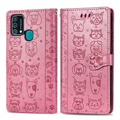 Custodia Portafoglio In Pelle Fantasia Modello Cover con Supporto S03D per Samsung Galaxy F41 Oro Rosa