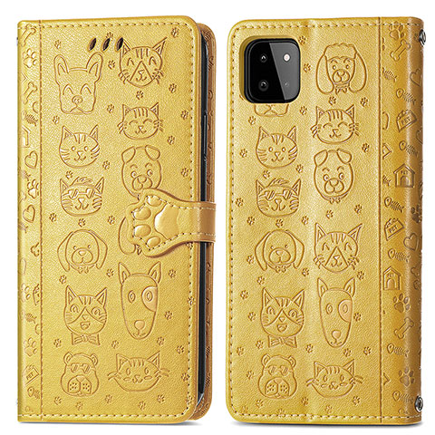 Custodia Portafoglio In Pelle Fantasia Modello Cover con Supporto S03D per Samsung Galaxy F42 5G Giallo