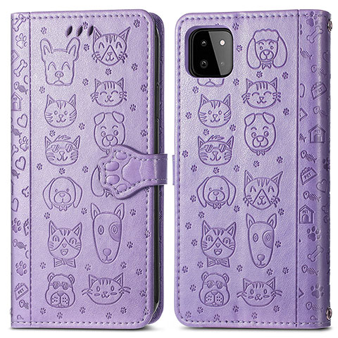 Custodia Portafoglio In Pelle Fantasia Modello Cover con Supporto S03D per Samsung Galaxy F42 5G Viola