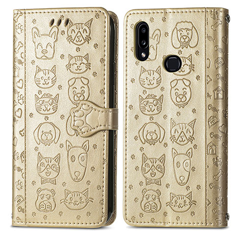 Custodia Portafoglio In Pelle Fantasia Modello Cover con Supporto S03D per Samsung Galaxy M01s Oro