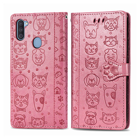 Custodia Portafoglio In Pelle Fantasia Modello Cover con Supporto S03D per Samsung Galaxy M11 Rosa