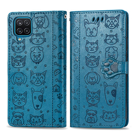 Custodia Portafoglio In Pelle Fantasia Modello Cover con Supporto S03D per Samsung Galaxy M12 Blu