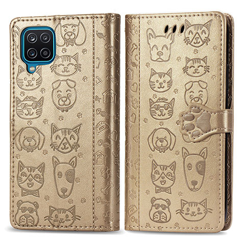 Custodia Portafoglio In Pelle Fantasia Modello Cover con Supporto S03D per Samsung Galaxy M12 Oro