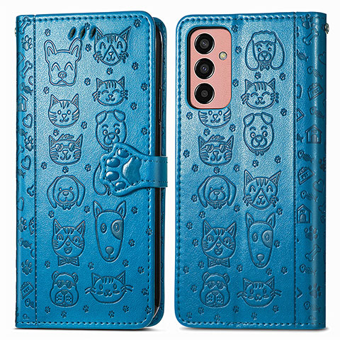 Custodia Portafoglio In Pelle Fantasia Modello Cover con Supporto S03D per Samsung Galaxy M13 4G Blu