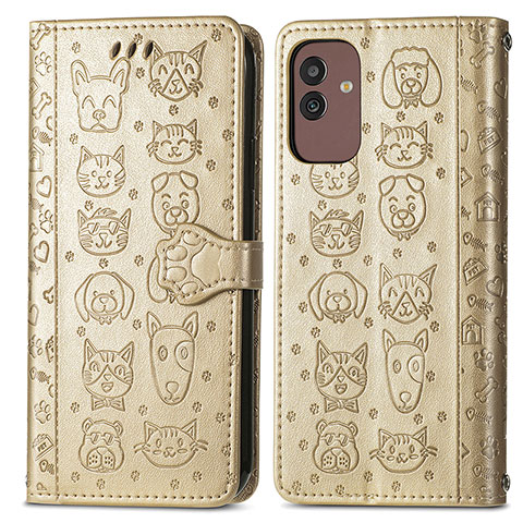 Custodia Portafoglio In Pelle Fantasia Modello Cover con Supporto S03D per Samsung Galaxy M13 5G Oro