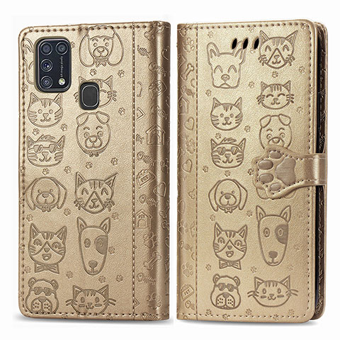 Custodia Portafoglio In Pelle Fantasia Modello Cover con Supporto S03D per Samsung Galaxy M21s Oro