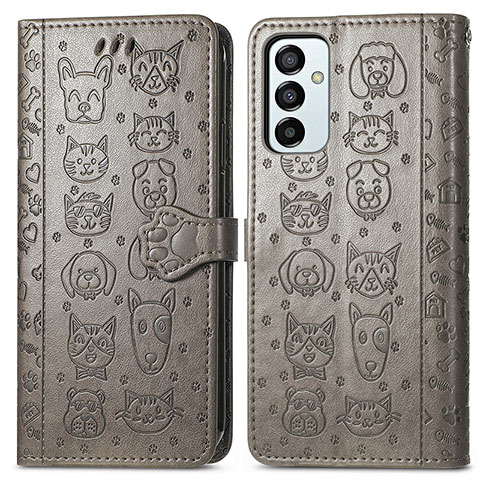 Custodia Portafoglio In Pelle Fantasia Modello Cover con Supporto S03D per Samsung Galaxy M23 5G Grigio