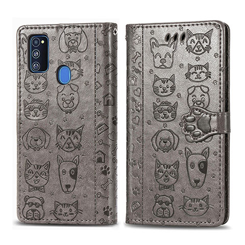 Custodia Portafoglio In Pelle Fantasia Modello Cover con Supporto S03D per Samsung Galaxy M30s Grigio