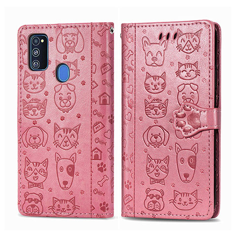 Custodia Portafoglio In Pelle Fantasia Modello Cover con Supporto S03D per Samsung Galaxy M30s Oro Rosa