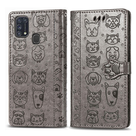 Custodia Portafoglio In Pelle Fantasia Modello Cover con Supporto S03D per Samsung Galaxy M31 Grigio