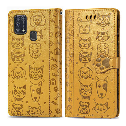 Custodia Portafoglio In Pelle Fantasia Modello Cover con Supporto S03D per Samsung Galaxy M31 Prime Edition Giallo