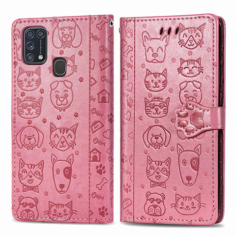 Custodia Portafoglio In Pelle Fantasia Modello Cover con Supporto S03D per Samsung Galaxy M31 Prime Edition Oro Rosa