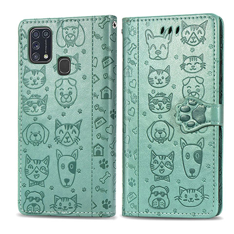 Custodia Portafoglio In Pelle Fantasia Modello Cover con Supporto S03D per Samsung Galaxy M31 Prime Edition Verde