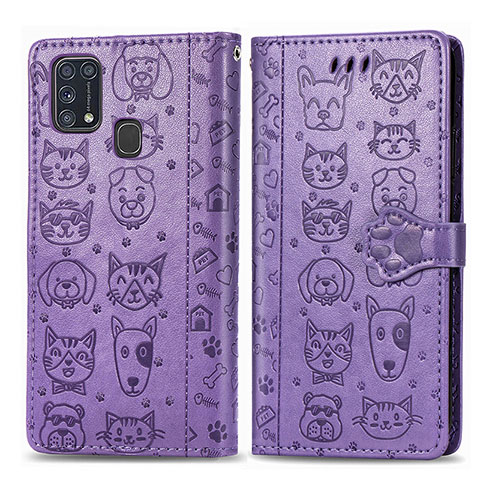 Custodia Portafoglio In Pelle Fantasia Modello Cover con Supporto S03D per Samsung Galaxy M31 Viola