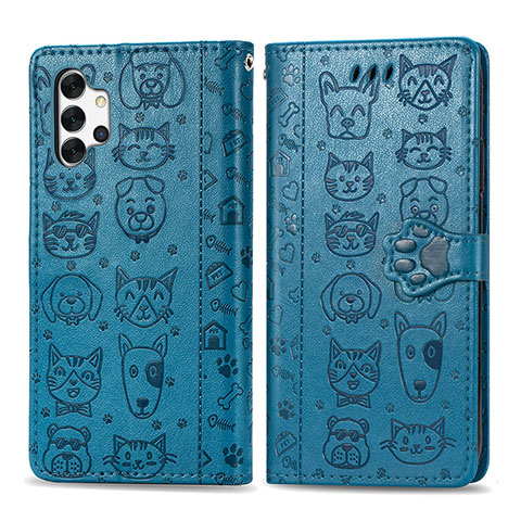 Custodia Portafoglio In Pelle Fantasia Modello Cover con Supporto S03D per Samsung Galaxy M32 5G Blu