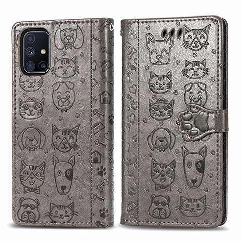 Custodia Portafoglio In Pelle Fantasia Modello Cover con Supporto S03D per Samsung Galaxy M51 Grigio