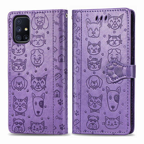 Custodia Portafoglio In Pelle Fantasia Modello Cover con Supporto S03D per Samsung Galaxy M51 Viola