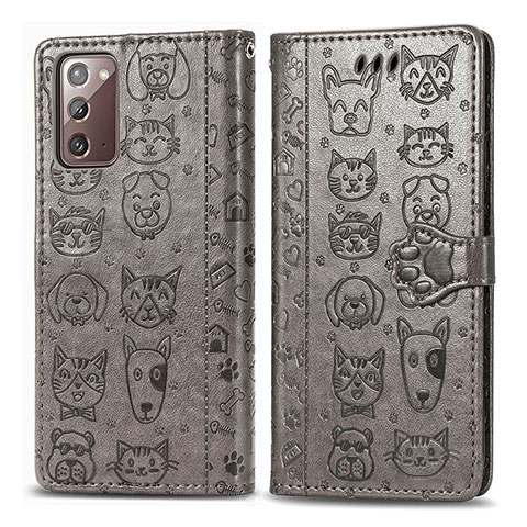 Custodia Portafoglio In Pelle Fantasia Modello Cover con Supporto S03D per Samsung Galaxy Note 20 5G Grigio