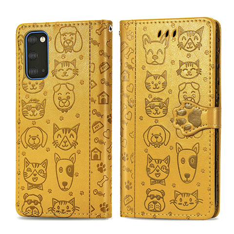 Custodia Portafoglio In Pelle Fantasia Modello Cover con Supporto S03D per Samsung Galaxy S20 5G Giallo