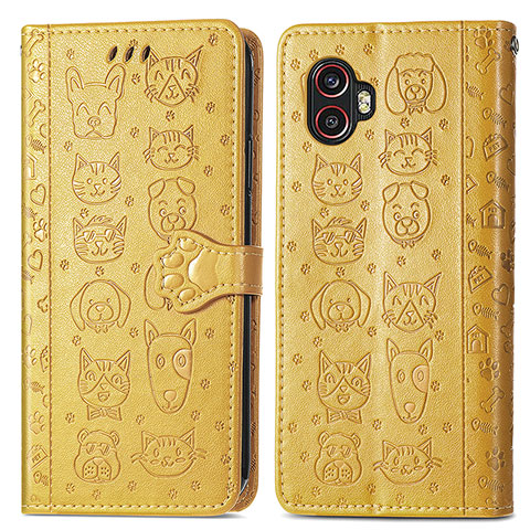 Custodia Portafoglio In Pelle Fantasia Modello Cover con Supporto S03D per Samsung Galaxy XCover 6 Pro 5G Giallo