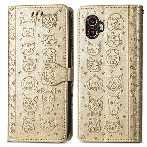 Custodia Portafoglio In Pelle Fantasia Modello Cover con Supporto S03D per Samsung Galaxy XCover 6 Pro 5G Oro