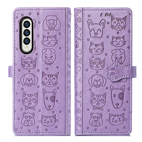 Custodia Portafoglio In Pelle Fantasia Modello Cover con Supporto S03D per Samsung Galaxy Z Fold3 5G Viola